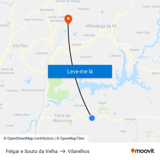 Felgar e Souto da Velha to Vilarelhos map