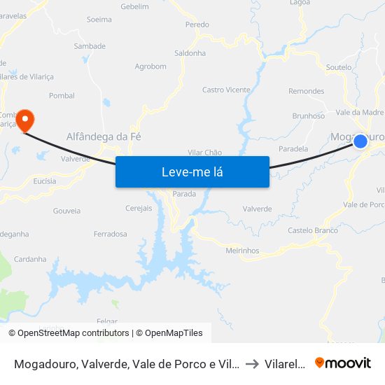 Mogadouro, Valverde, Vale de Porco e Vilar de Rei to Vilarelhos map
