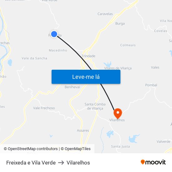 Freixeda e Vila Verde to Vilarelhos map