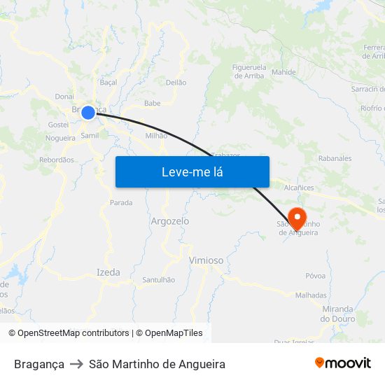 Bragança to São Martinho de Angueira map