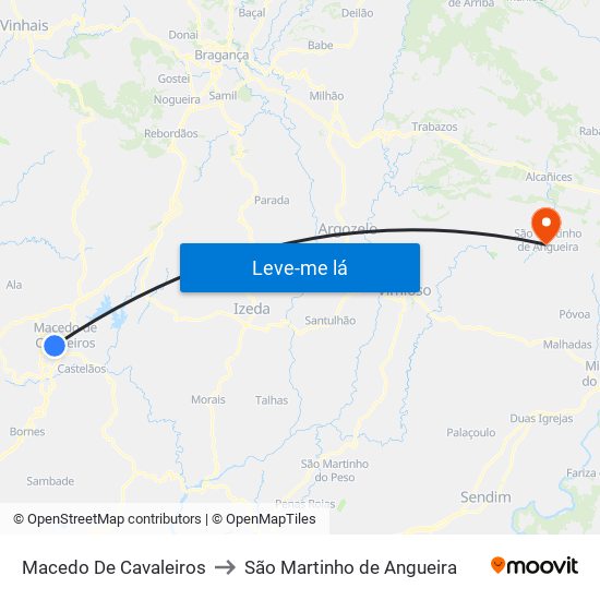 Macedo De Cavaleiros to São Martinho de Angueira map