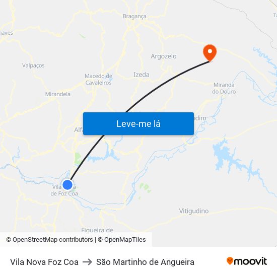 Vila Nova Foz Coa to São Martinho de Angueira map