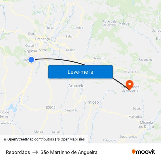 Rebordãos to São Martinho de Angueira map