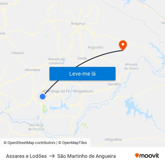 Assares e Lodões to São Martinho de Angueira map