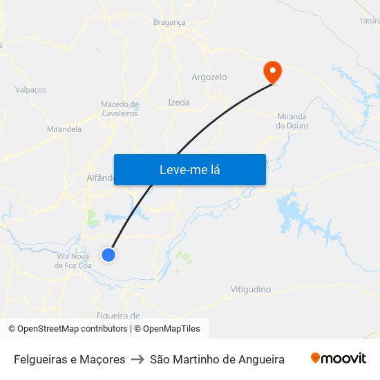 Felgueiras e Maçores to São Martinho de Angueira map