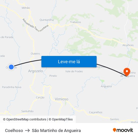 Coelhoso to São Martinho de Angueira map
