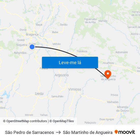 São Pedro de Sarracenos to São Martinho de Angueira map