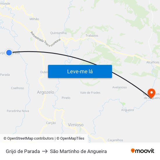 Grijó de Parada to São Martinho de Angueira map