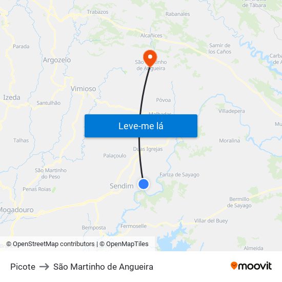 Picote to São Martinho de Angueira map