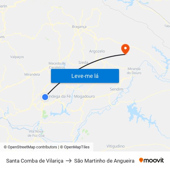 Santa Comba de Vilariça to São Martinho de Angueira map