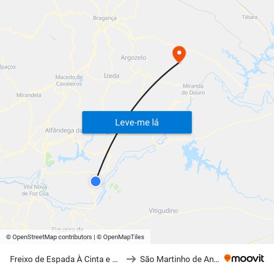 Freixo de Espada À Cinta e Mazouco to São Martinho de Angueira map