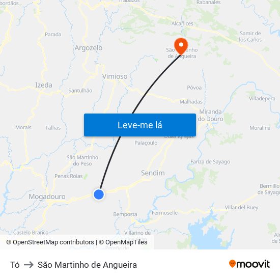 Tó to São Martinho de Angueira map