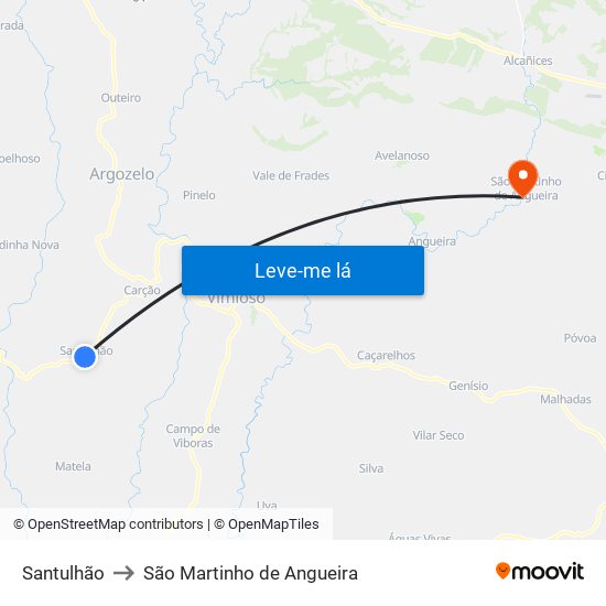 Santulhão to São Martinho de Angueira map