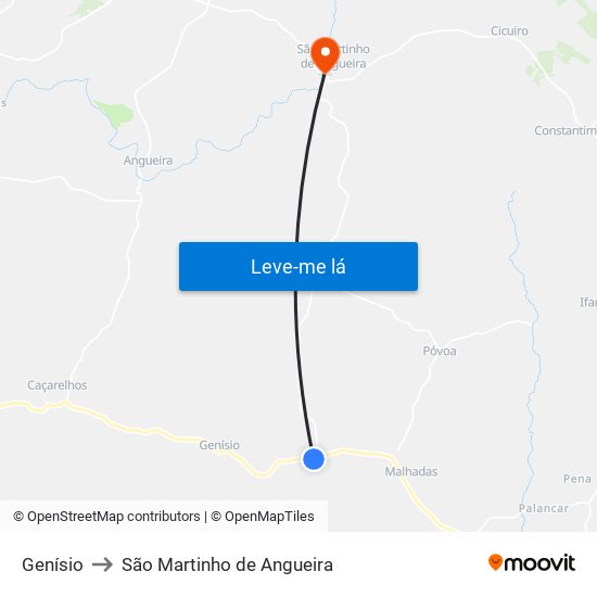 Genísio to São Martinho de Angueira map