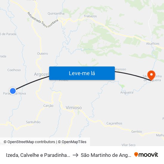 Izeda, Calvelhe e Paradinha Nova to São Martinho de Angueira map