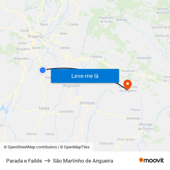 Parada e Faílde to São Martinho de Angueira map