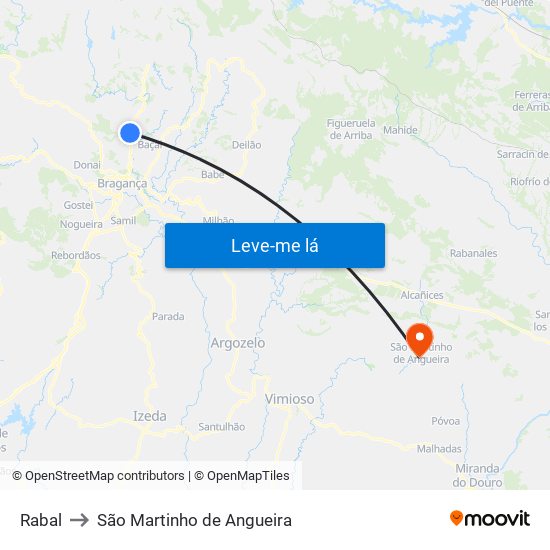 Rabal to São Martinho de Angueira map