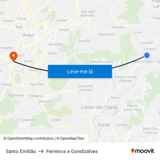 Santo Emilião to Ferreiros e Gondizalves map