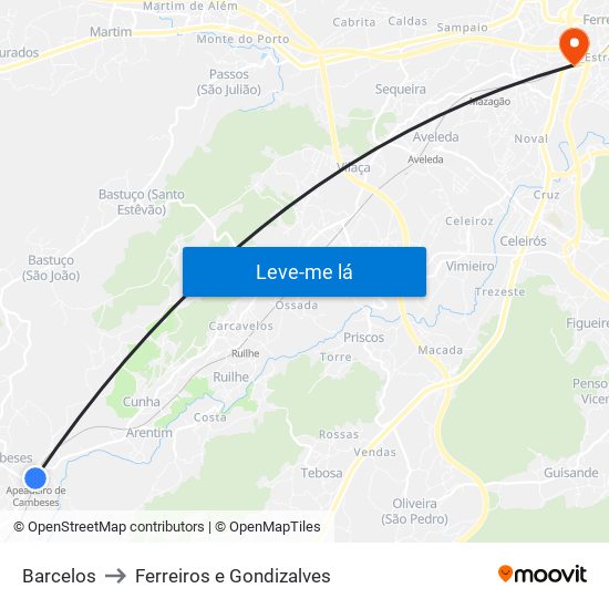 Barcelos to Ferreiros e Gondizalves map