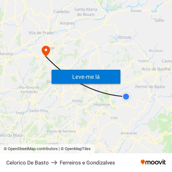 Celorico De Basto to Ferreiros e Gondizalves map