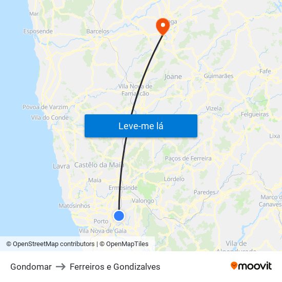 Gondomar to Ferreiros e Gondizalves map