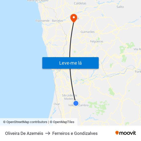 Oliveira De Azeméis to Ferreiros e Gondizalves map
