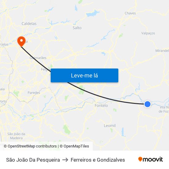 São João Da Pesqueira to Ferreiros e Gondizalves map