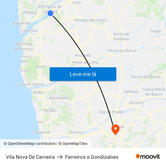 Vila Nova De Cerveira to Ferreiros e Gondizalves map