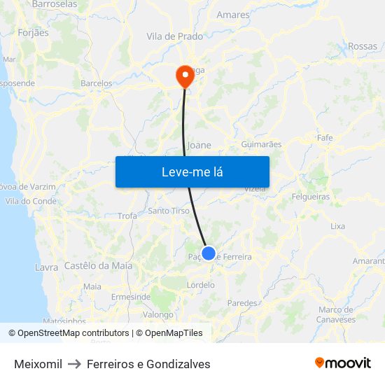 Meixomil to Ferreiros e Gondizalves map
