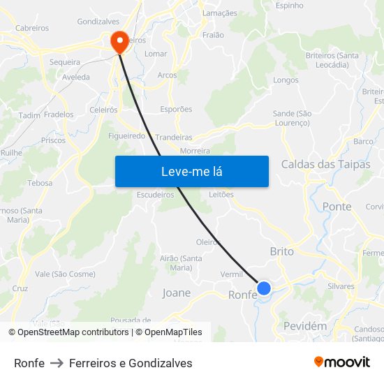 Ronfe to Ferreiros e Gondizalves map