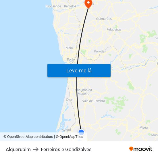 Alquerubim to Ferreiros e Gondizalves map