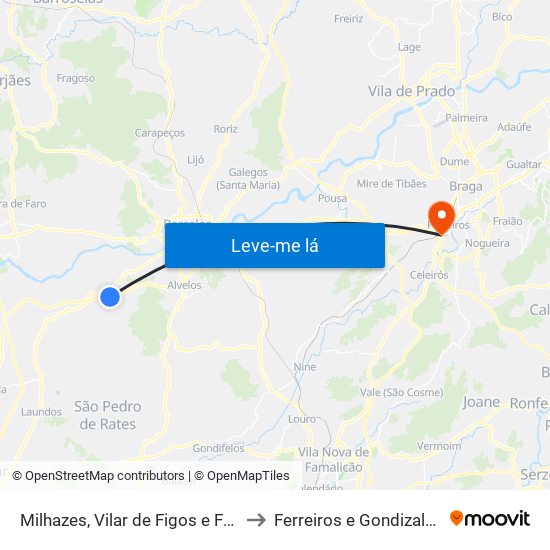 Milhazes, Vilar de Figos e Faria to Ferreiros e Gondizalves map