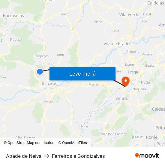 Abade de Neiva to Ferreiros e Gondizalves map