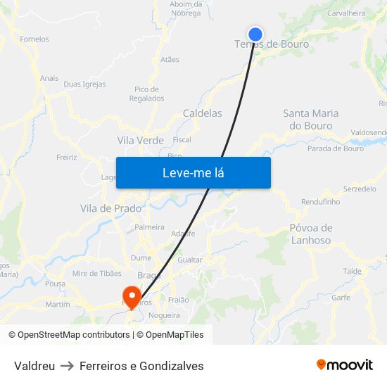 Valdreu to Ferreiros e Gondizalves map