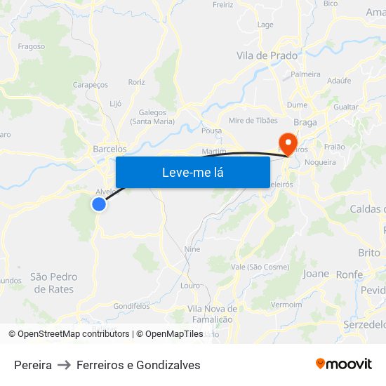 Pereira to Ferreiros e Gondizalves map