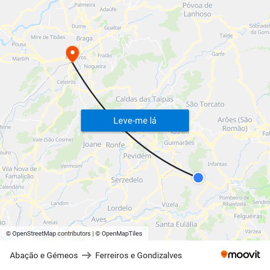 Abação e Gémeos to Ferreiros e Gondizalves map