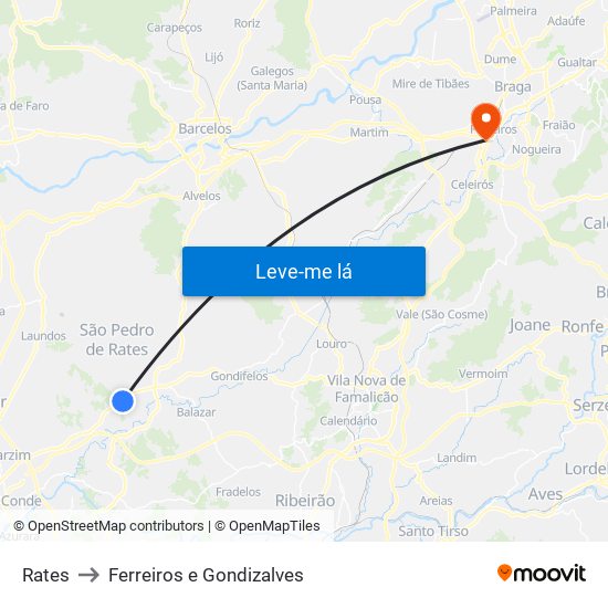 Rates to Ferreiros e Gondizalves map
