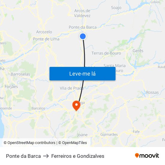 Ponte da Barca to Ferreiros e Gondizalves map