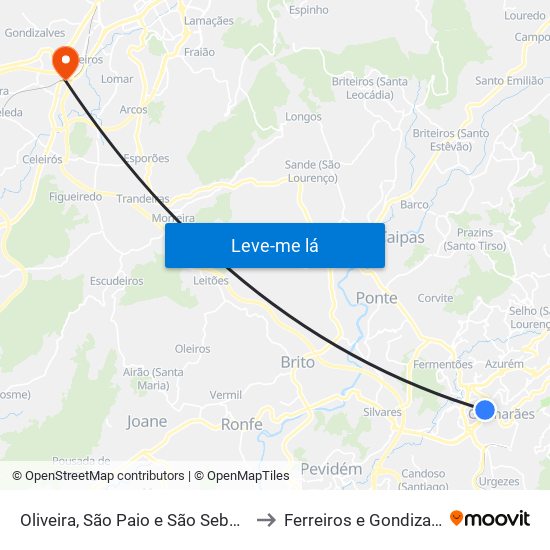 Oliveira, São Paio e São Sebastião to Ferreiros e Gondizalves map