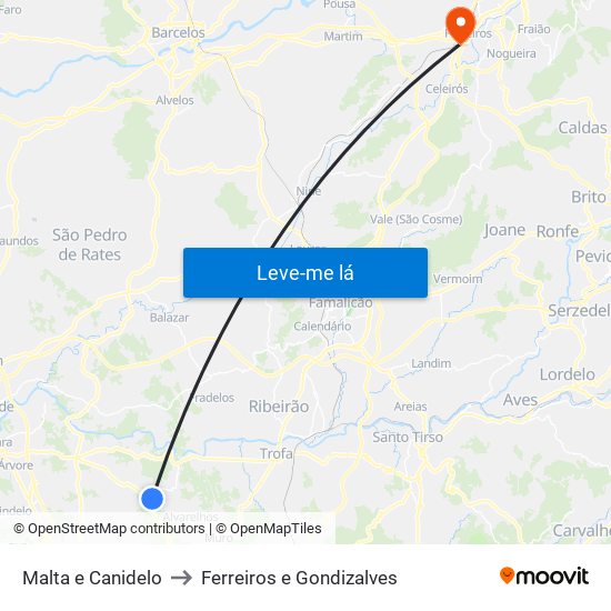 Malta e Canidelo to Ferreiros e Gondizalves map