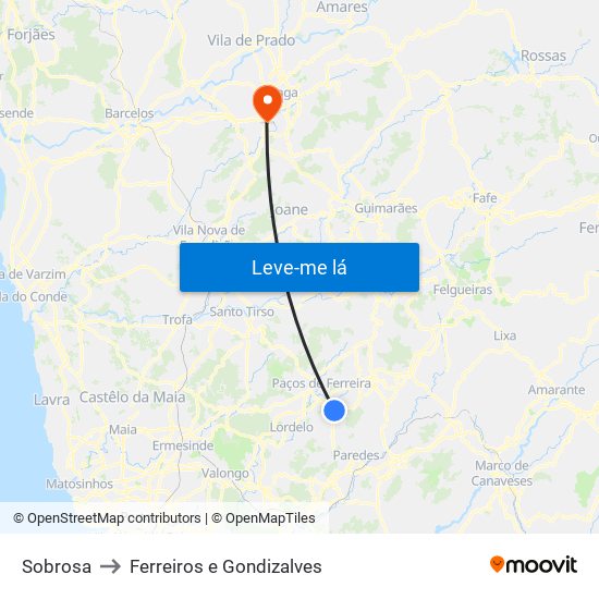 Sobrosa to Ferreiros e Gondizalves map