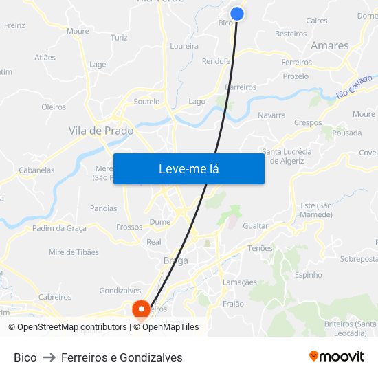 Bico to Ferreiros e Gondizalves map