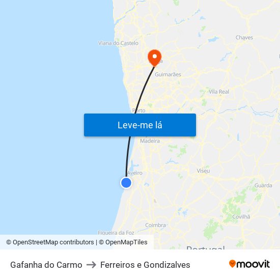 Gafanha do Carmo to Ferreiros e Gondizalves map