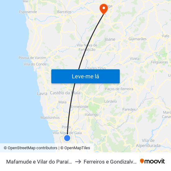 Mafamude e Vilar do Paraíso to Ferreiros e Gondizalves map