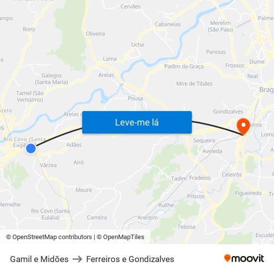 Gamil e Midões to Ferreiros e Gondizalves map