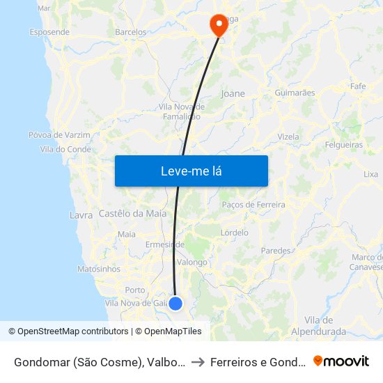 Gondomar (São Cosme), Valbom e Jovim to Ferreiros e Gondizalves map