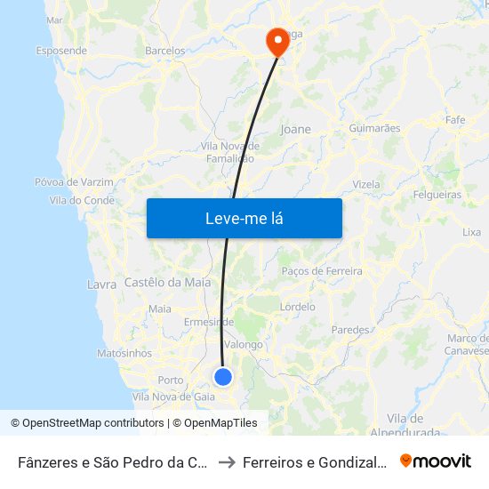 Fânzeres e São Pedro da Cova to Ferreiros e Gondizalves map
