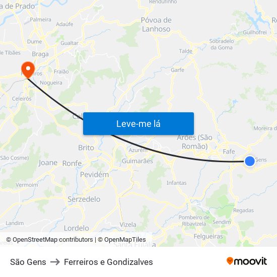 São Gens to Ferreiros e Gondizalves map