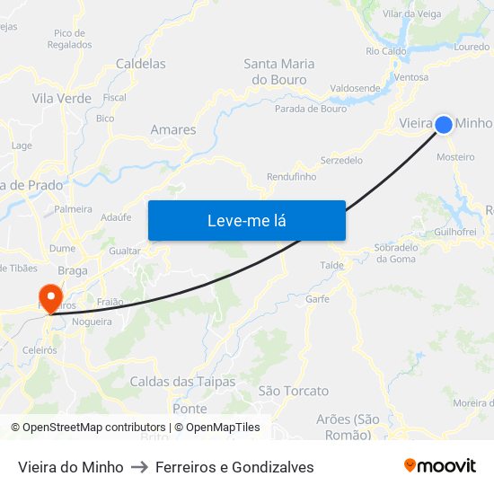Vieira do Minho to Ferreiros e Gondizalves map