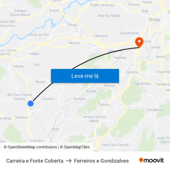 Carreira e Fonte Coberta to Ferreiros e Gondizalves map